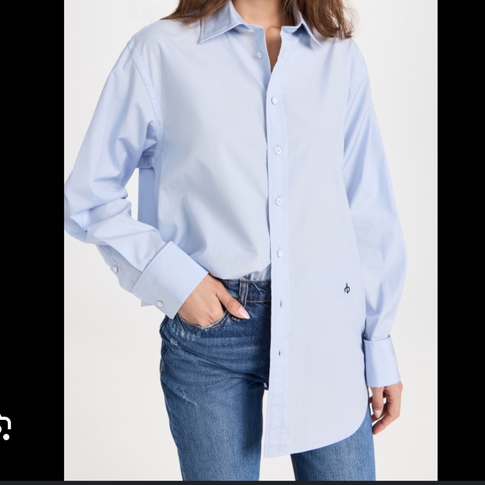 Rag & Bone Diana Poplin Long Sleeve Button Down Shirt Light Blue Cuffed Mens Fit